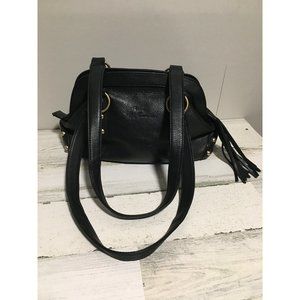 Stone Mountain black leather gold studded zippered shoulder bag